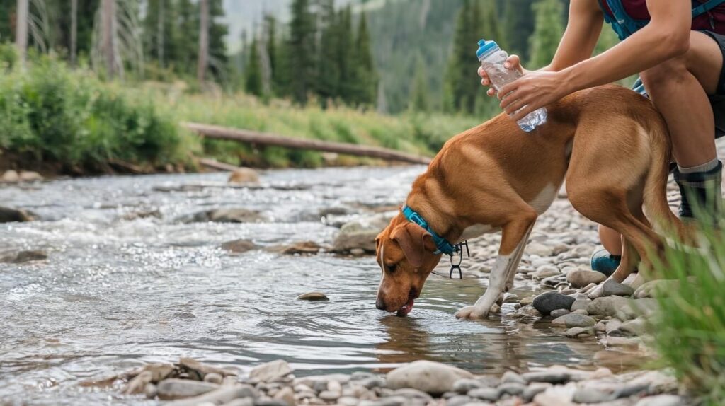 Wasser trinken ist beim Wandern für Hunde wichtig